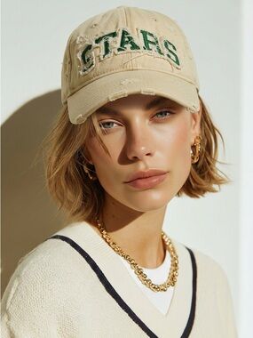 EUC Top Of The World Cream Dallas Stars Distressed Baseball Cap NHL